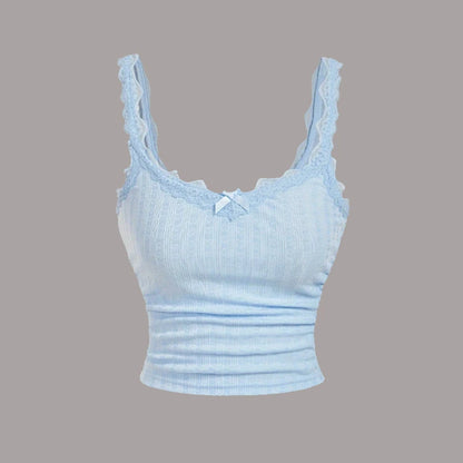 Top Camisole Canelado com Renda