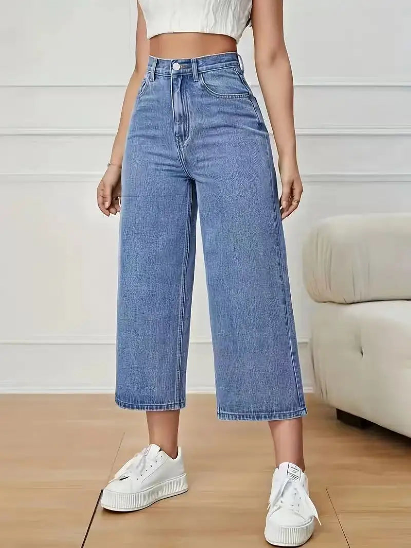 Jeans Capri Wide Leg Cintura Alta