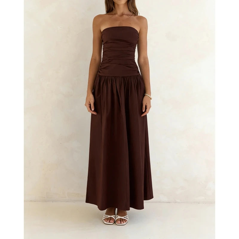 Vestido Maxi Sem Alças Estilo Vintage