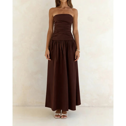 Vestido Maxi Sem Alças Estilo Vintage