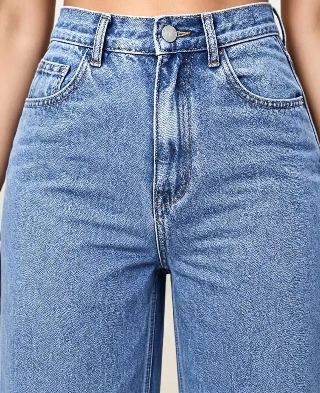 Jeans Capri Wide Leg Cintura Alta