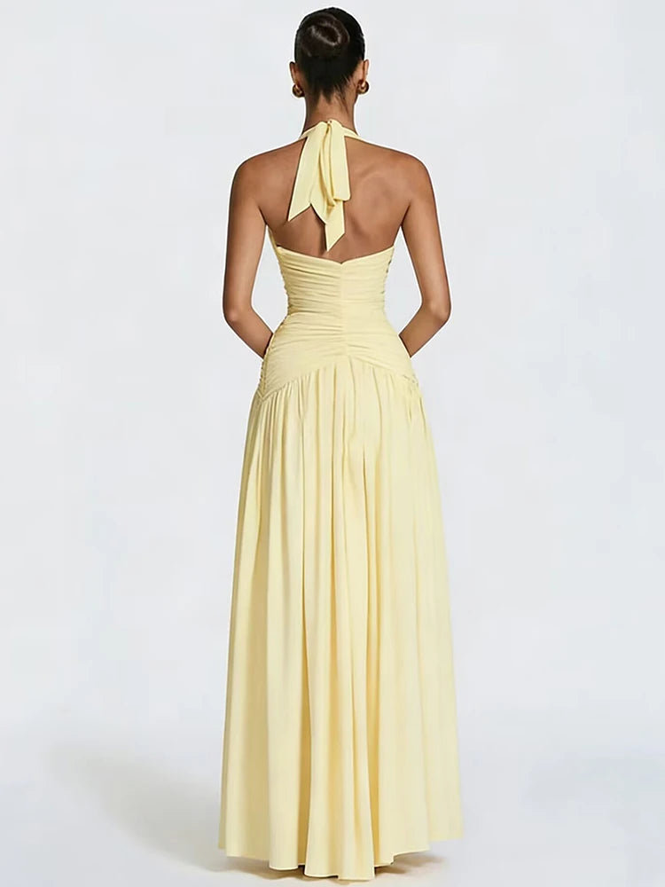 Vestido Maxi Halter com Decote V Profundo