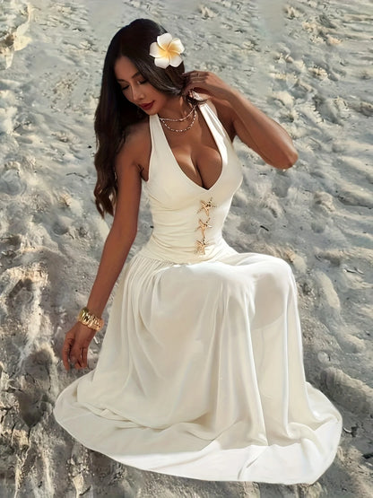 Vestido Longo Sem Mangas Decote Mergulhador