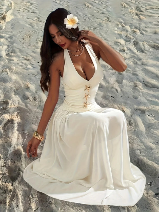 Vestido Longo Sem Mangas Decote Mergulhador
