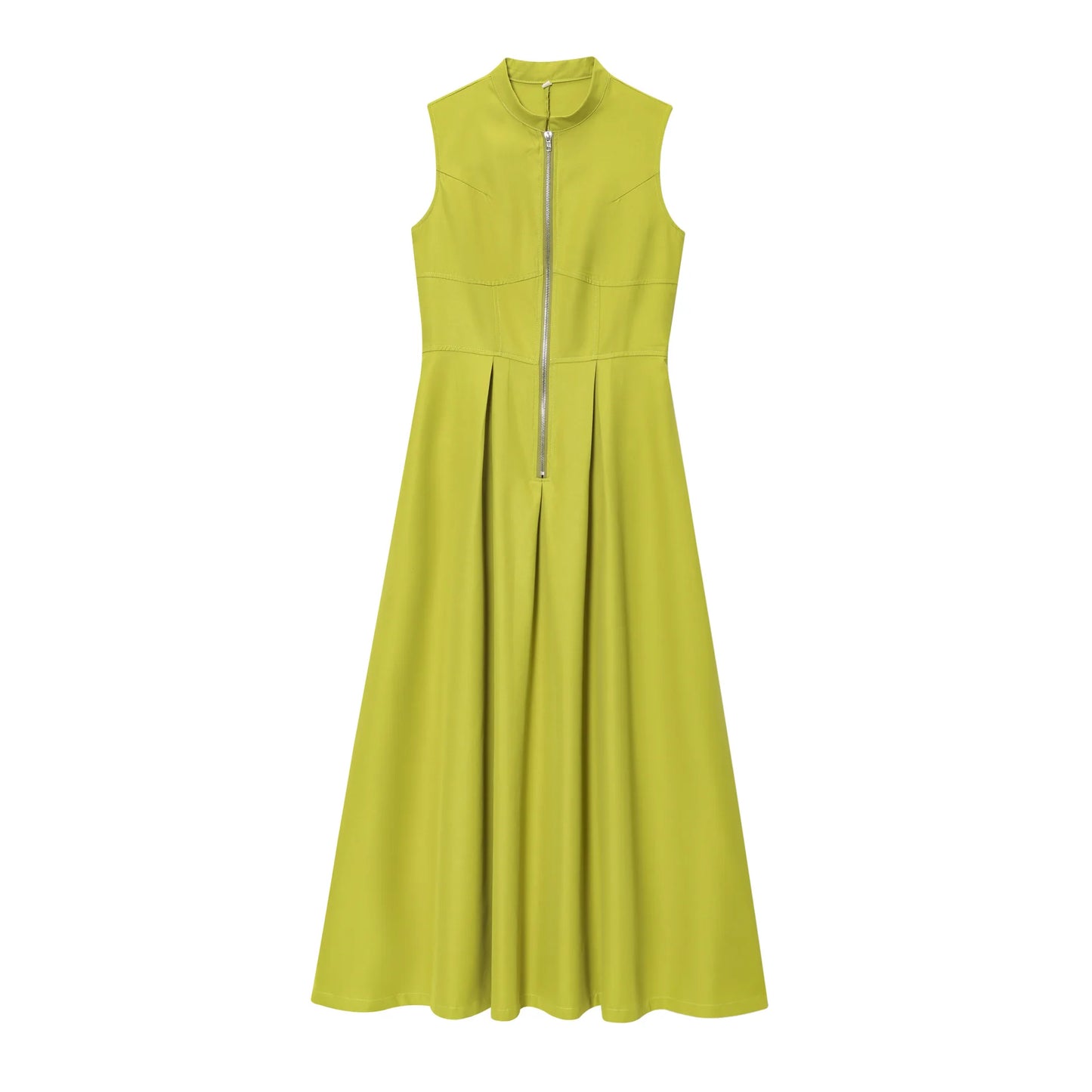 Vestido Midi sem Mangas com Fecho Zip Frontal