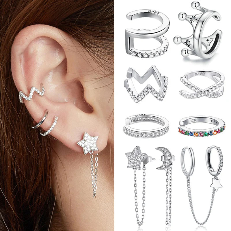 Ear Cuffs Prata 925 com Zircónia | Sem Furo | Banhados a Platina | Vários Designs.