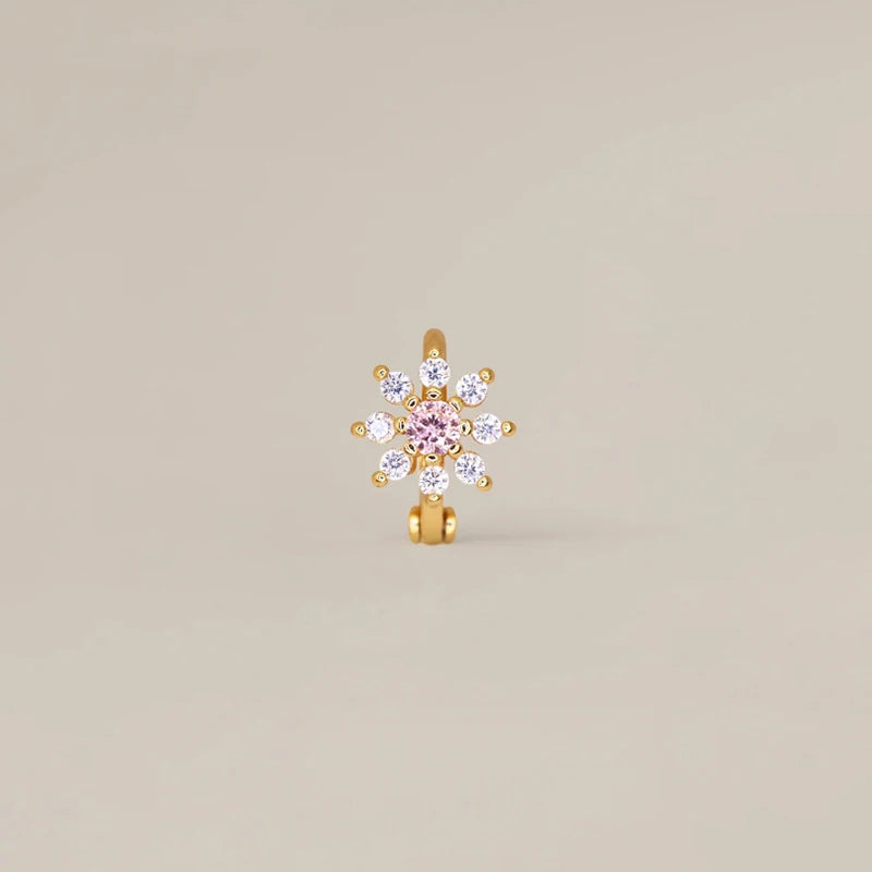 Brinco Flor Zircónia em Aço Inoxidável