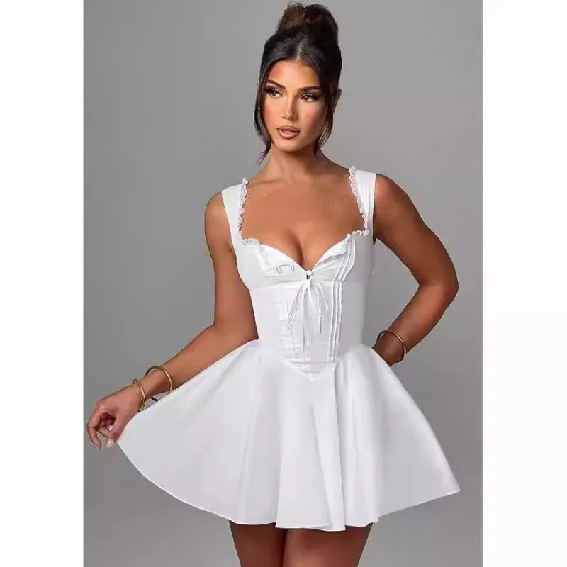 Vestido de Festa Mini Linha A | Corpete Sem Mangas para Ocasiões Especiais