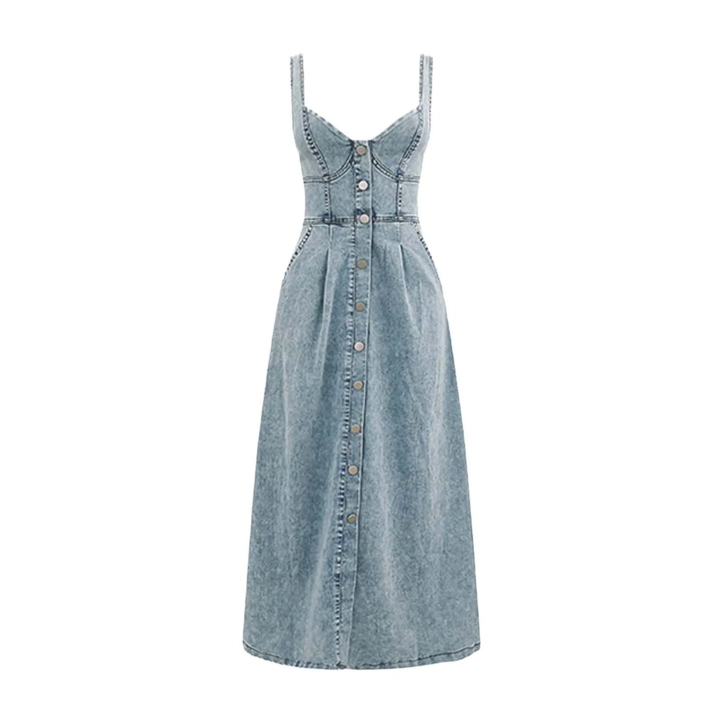 Vestido Jeans Rodado com Alças