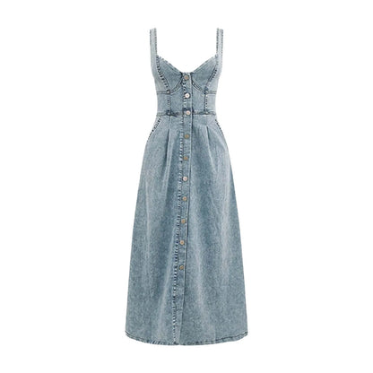 Vestido Jeans Rodado com Alças
