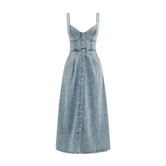 Vestido Jeans Rodado com Alças