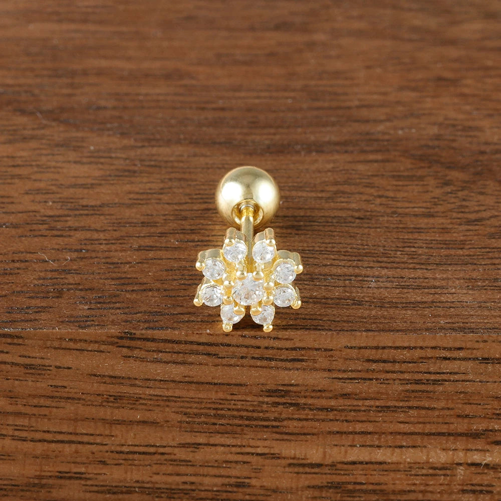 Brinco Flor Zircónia em Aço Inoxidável