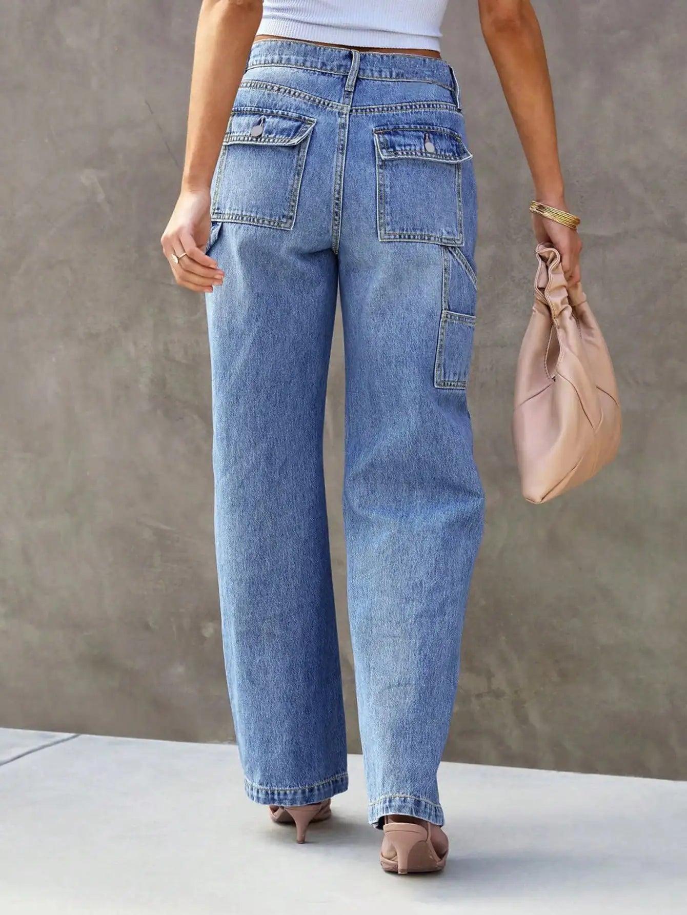 Jeans Wide Leg Perna Reta Azul Claro