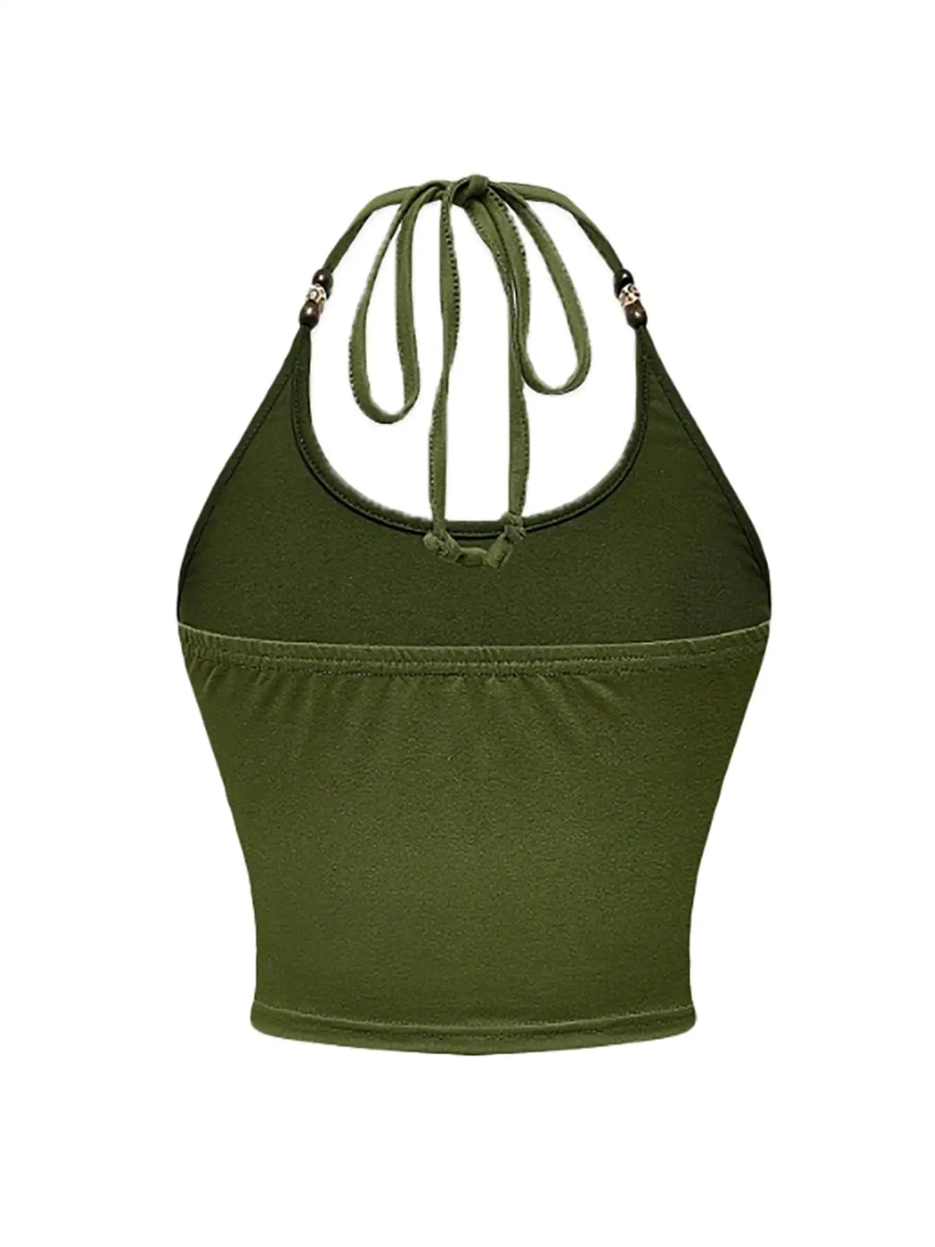 Top halter verde militar costas com cordão e missangas – Trivelle