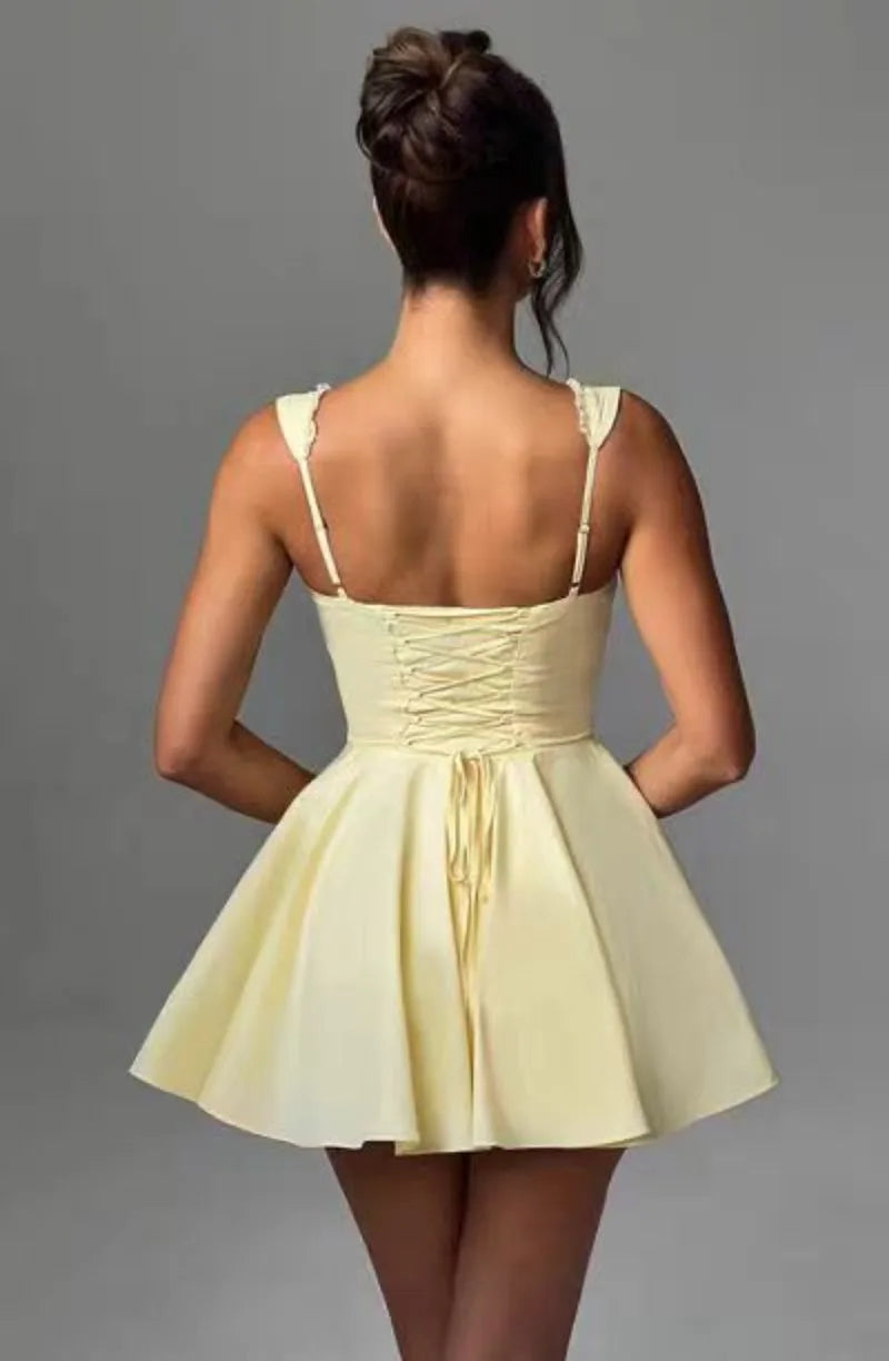 Vestido de Festa Mini Linha A | Corpete Sem Mangas para Ocasiões Especiais