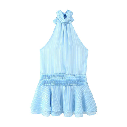 Vestido Mini Chiffon Halter com Costas Abertas
