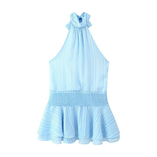 Vestido Mini Chiffon Halter com Costas Abertas