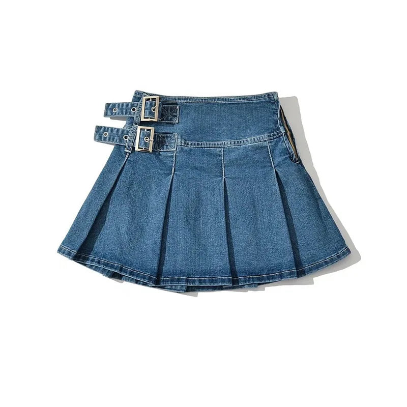 Saia Mini Ganga Plissada Retro Cintura Alta