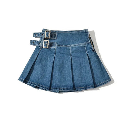 Saia Mini Ganga Plissada Retro Cintura Alta