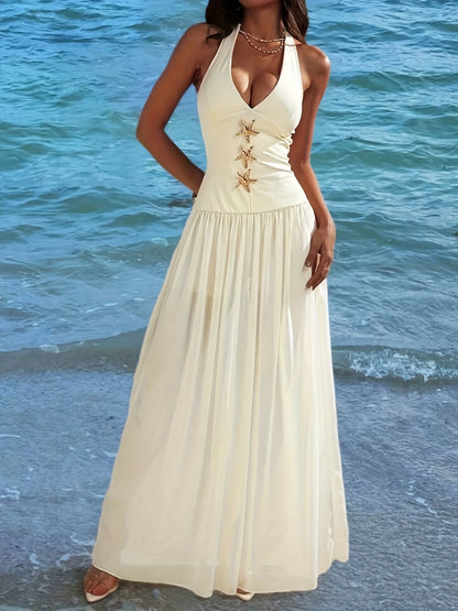 Vestido Longo Sem Mangas Decote Mergulhador