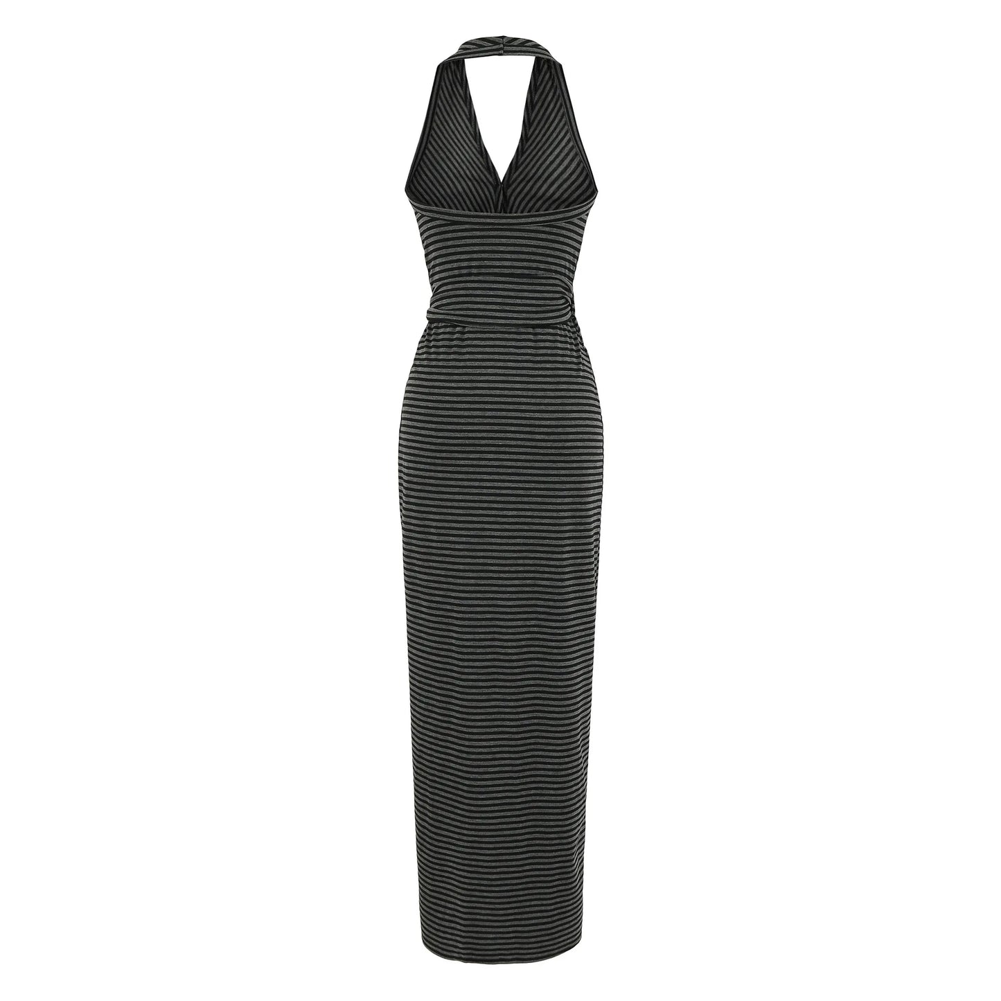 Vestido Maxi Halter Às Riscas