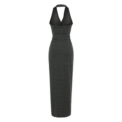 Vestido Maxi Halter Às Riscas