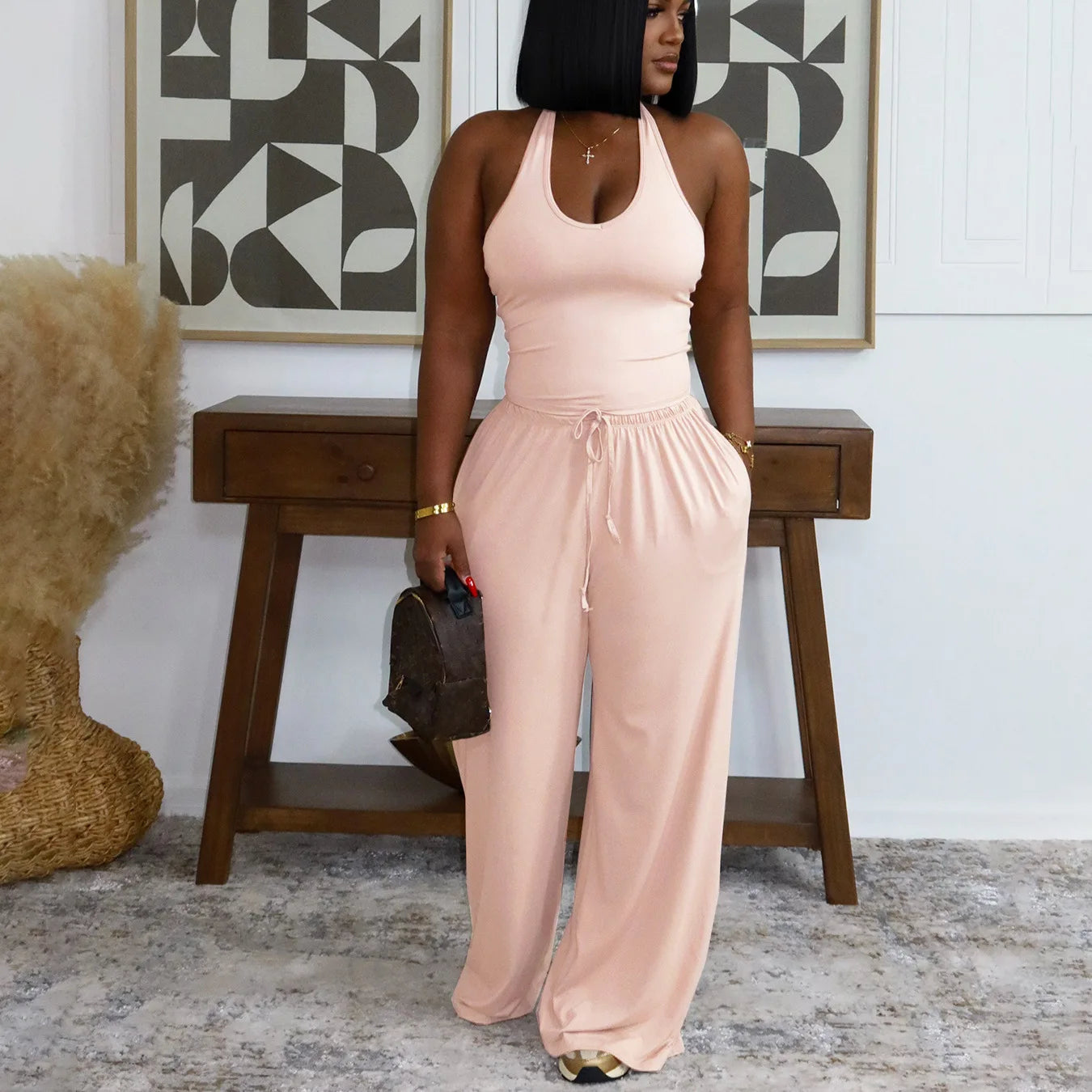 Conjunto 2 Peças Halter + Calças Perna Larga