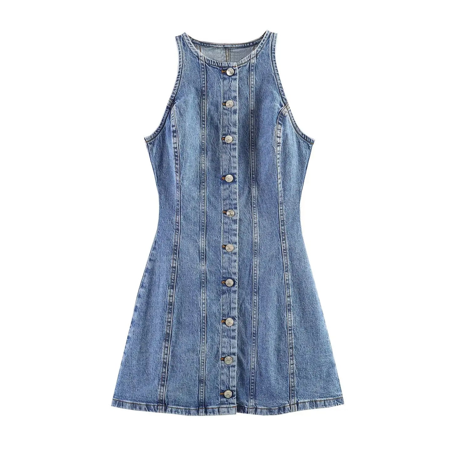 Vestido Jeans Curto Sem Manga