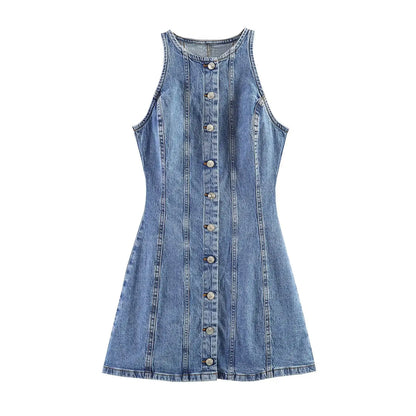 Vestido Jeans Curto Sem Manga
