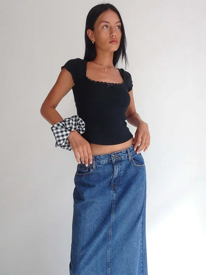 Baby Tee Vintage Y2K com Renda