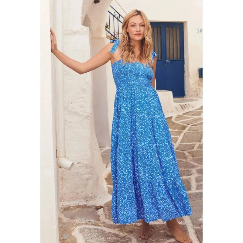 Vestido Midi Canelado com Alças de Laço