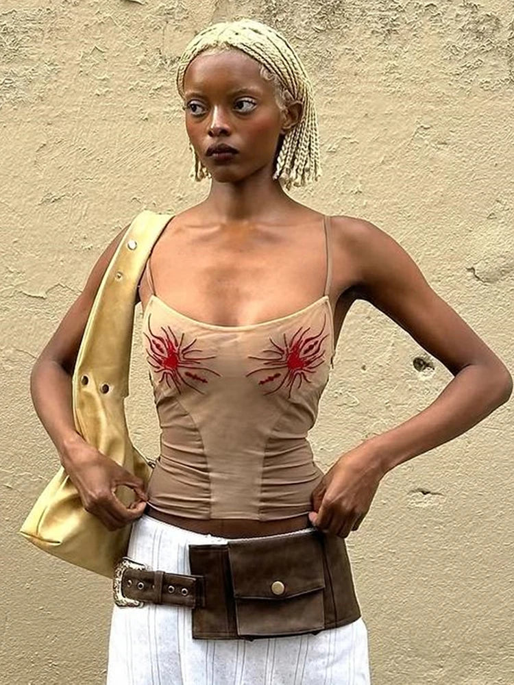 Top Camisole Y2K com Estampa Solar