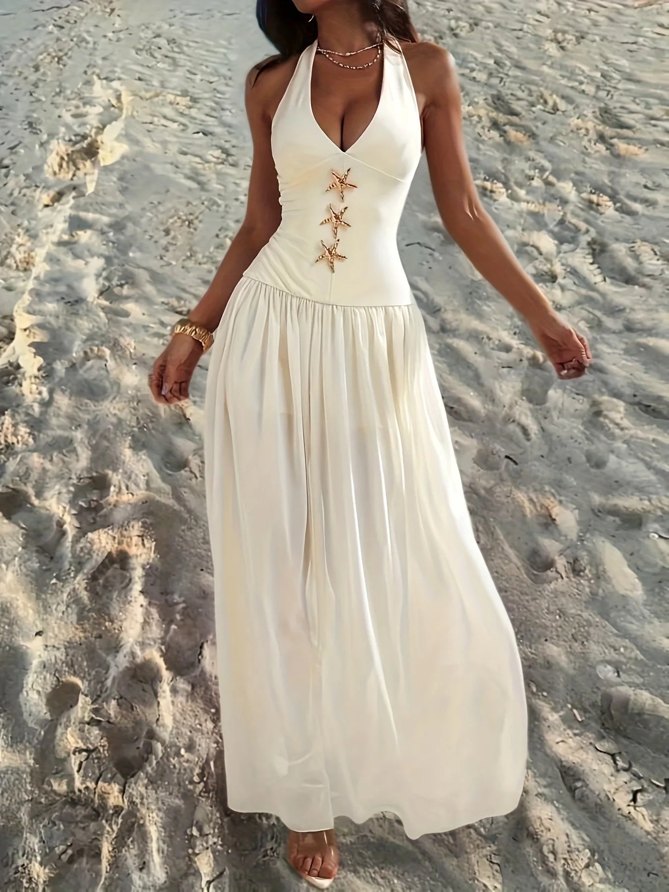 Vestido Longo Sem Mangas Decote Mergulhador