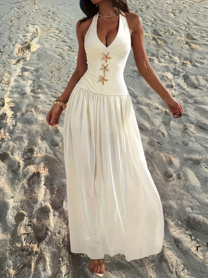 Vestido Longo Sem Mangas Decote Mergulhador