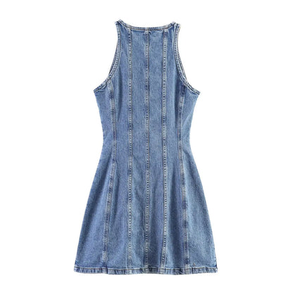 Vestido Jeans Curto Sem Manga