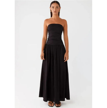 Vestido Maxi Strapless Plissado