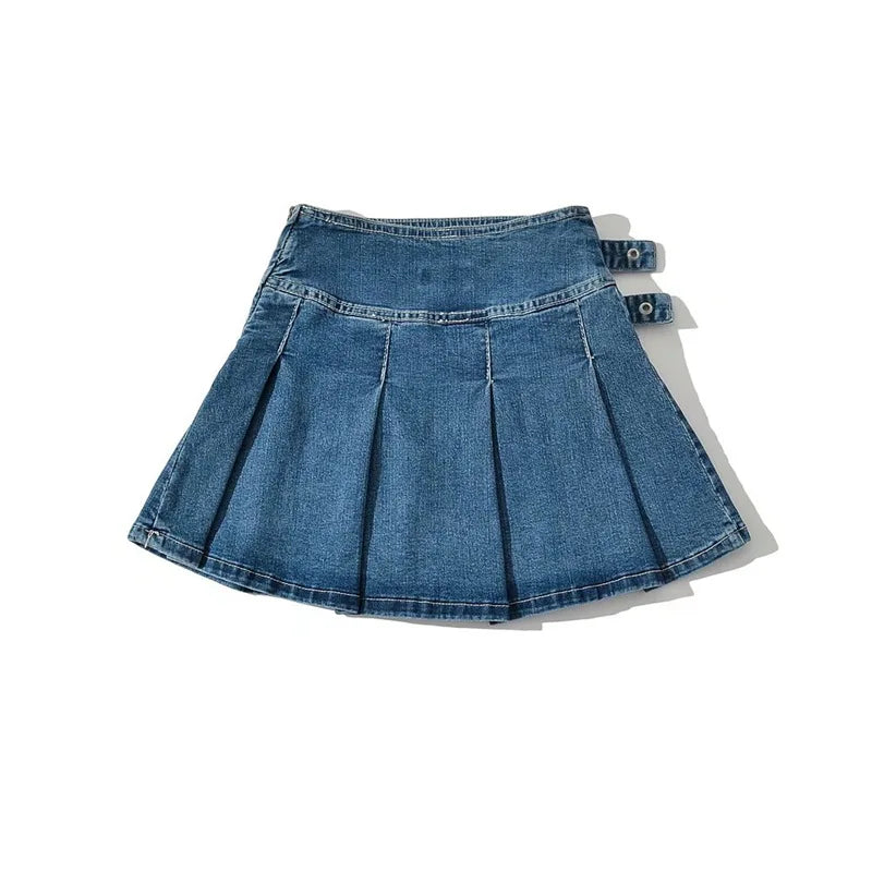 Saia Mini Ganga Plissada Retro Cintura Alta