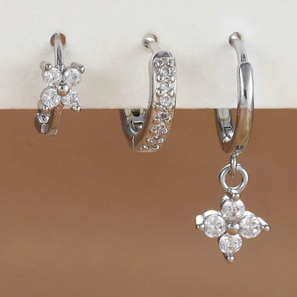 Pack 3 Brincos Flor com Zircónia | Aço Inoxidável Hipoalergénico.
