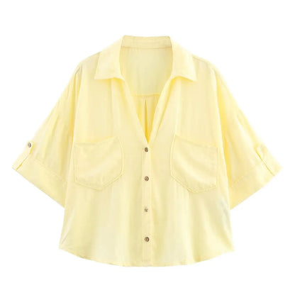 Camisa Linho Oversized com Manga Larga | Botão Único Estilo Casual Verão