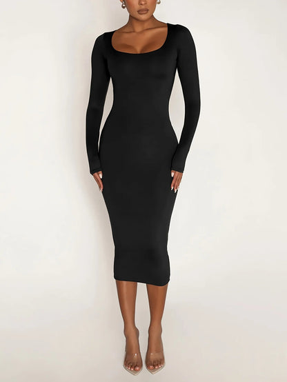 Vestido Midi Bodycon Manga Comprida