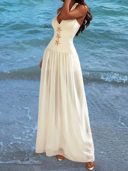 Vestido Longo Sem Mangas Decote Mergulhador