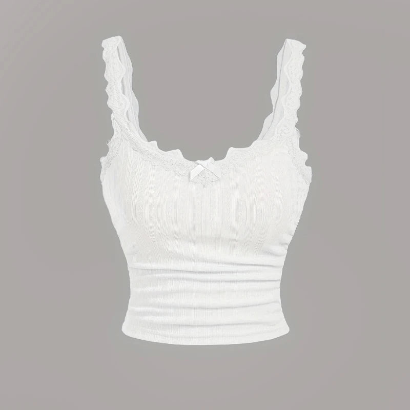 Top Camisole Canelado com Renda