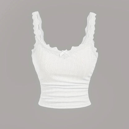 Top Camisole Canelado com Renda
