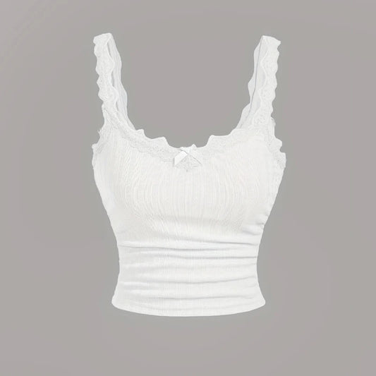 Top Camisole Canelado com Renda