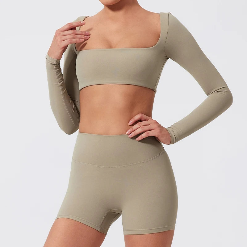 Top Cropped Manga Comprida Decote Quadrado