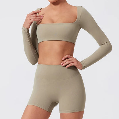 Top Cropped Manga Comprida Decote Quadrado