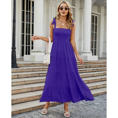 Vestido Midi Canelado com Alças de Laço