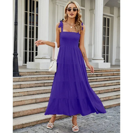 Vestido Midi Canelado com Alças de Laço