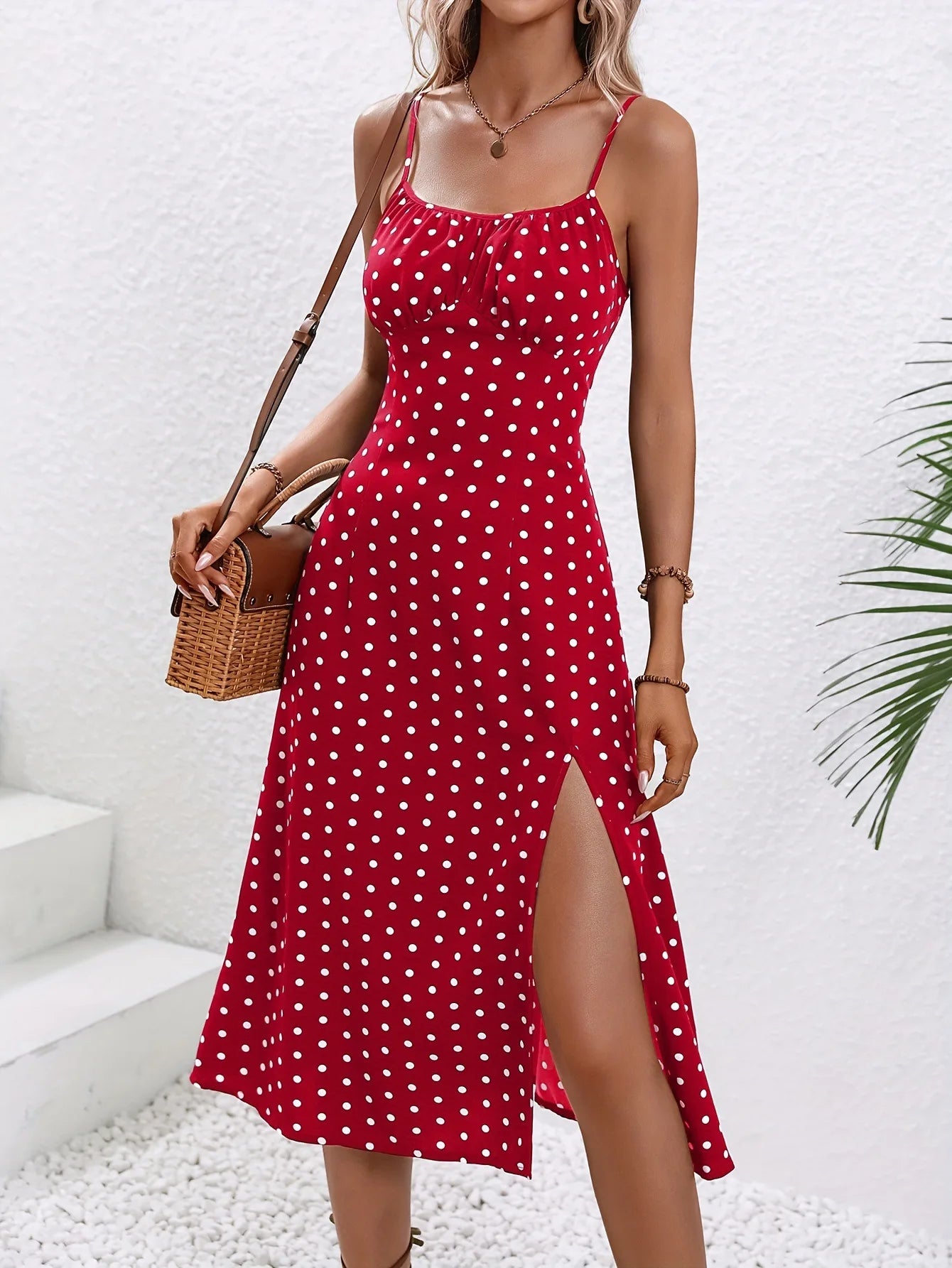 Vestido Midi Boho Floral com Alças Finas & Fenda