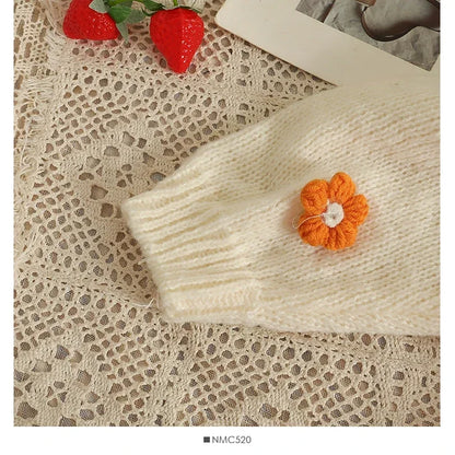 Cardigan de Malha com Flores Coloridas